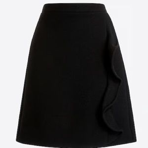 J. Crew — Black — Size 4 — Ruffle-Front Mini Skirt in Double-Serge Wool